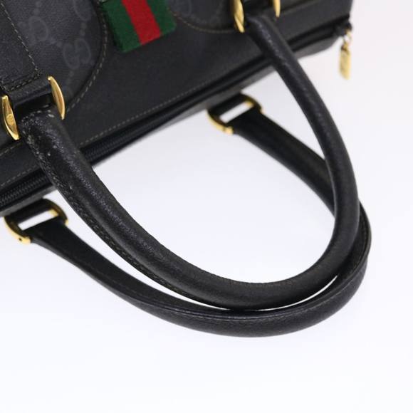 GUCCI GG Canvas Web Sherry Line Hand Bag PVC Leather Black Red Green Auth 49786 - Picture 7 of 16